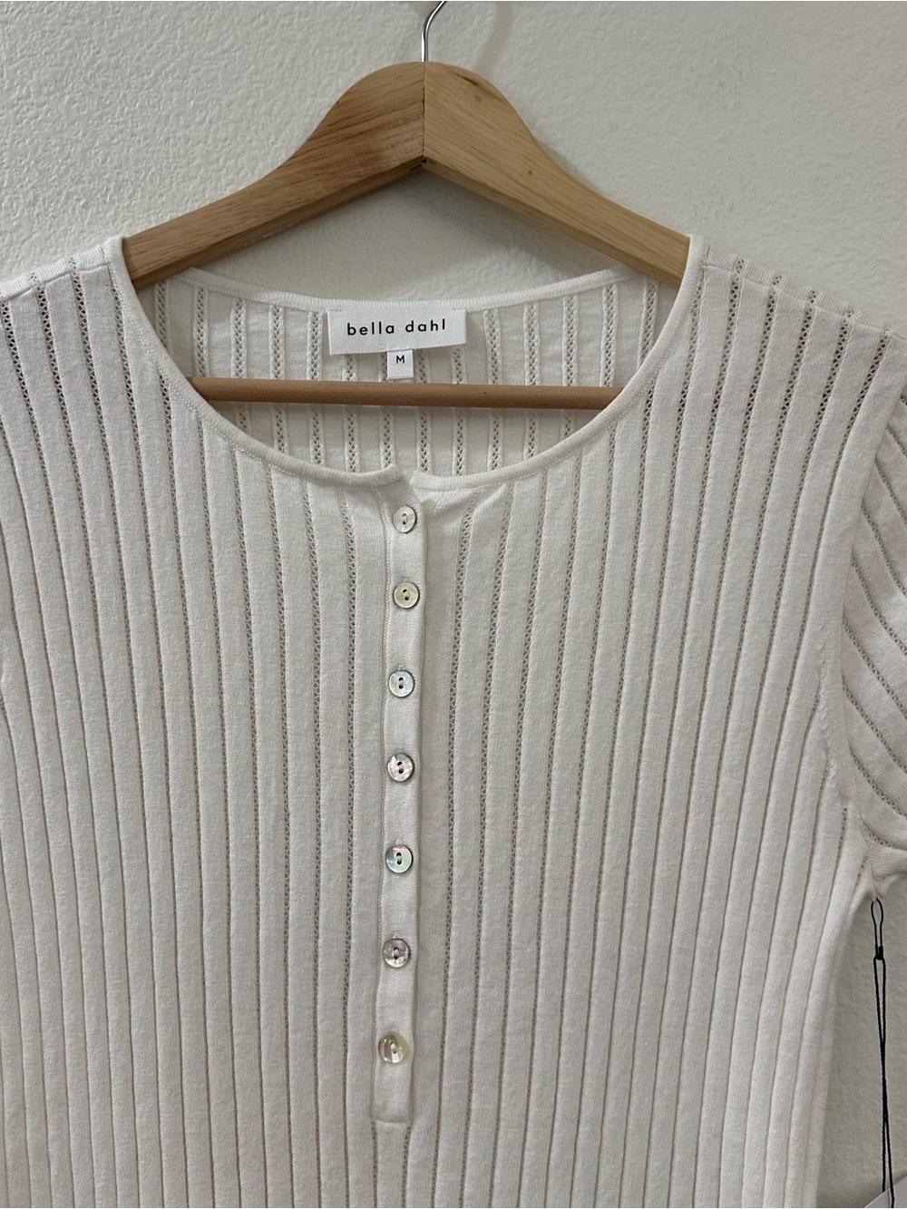 Bella Dahl Bella‎ Cap Sleeve Cashmere Blend Henley Top Size Medium NWT White - Picture 4 of 11